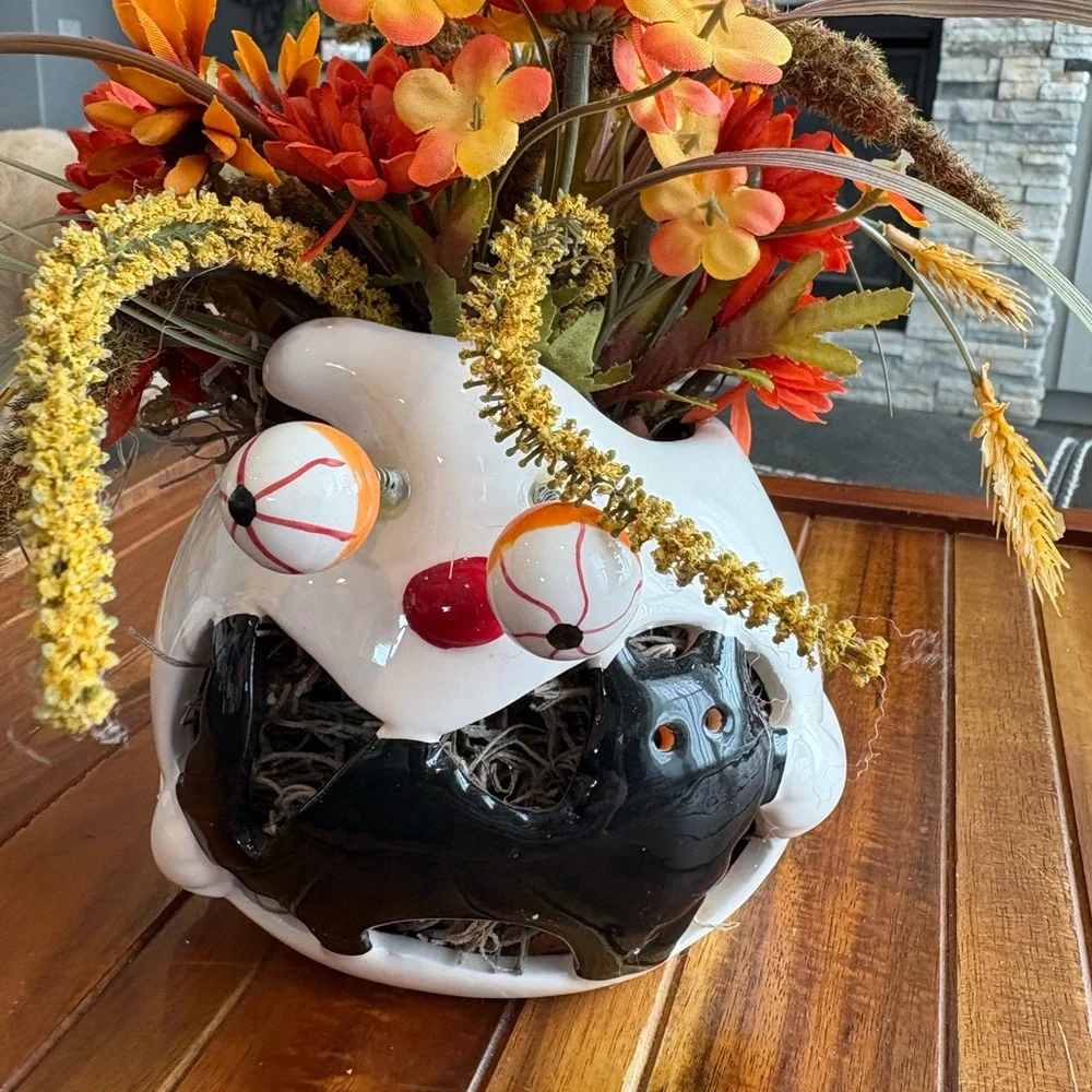 Halloween Ceramic Pumpkin Googly Eyed Planter